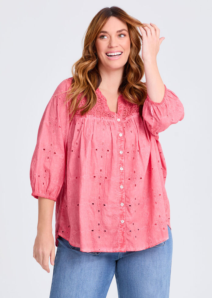 Cotton Mix Broderie Top, , hi-res