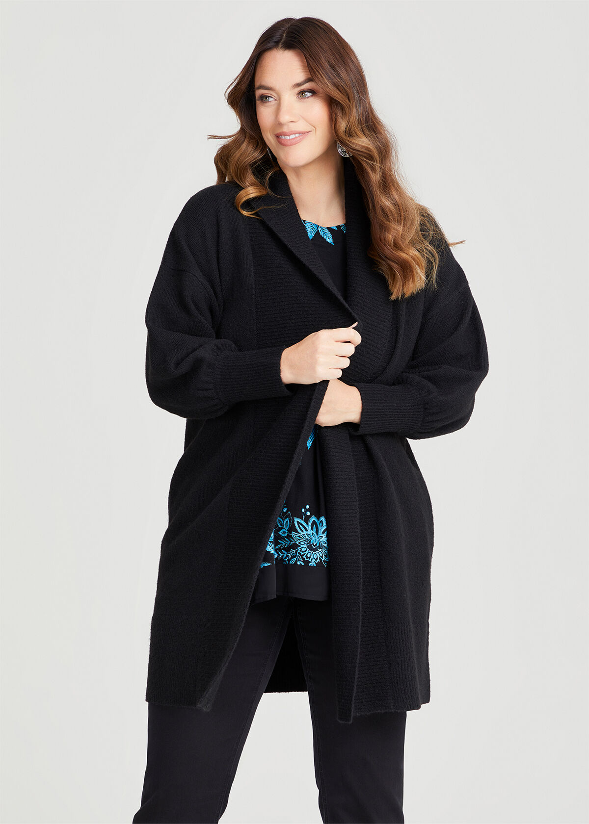 Balloon sleeve long cardigan discount