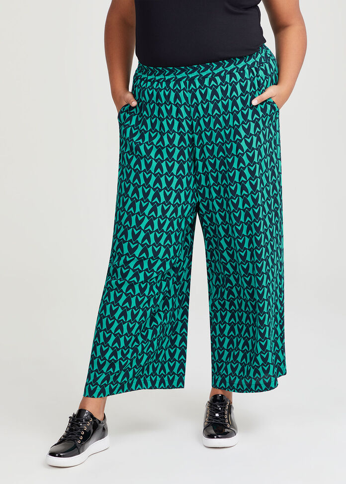 Natural Geo Print Wide Leg Pant, VERIDIAN GREEN/NAVY, hi-res