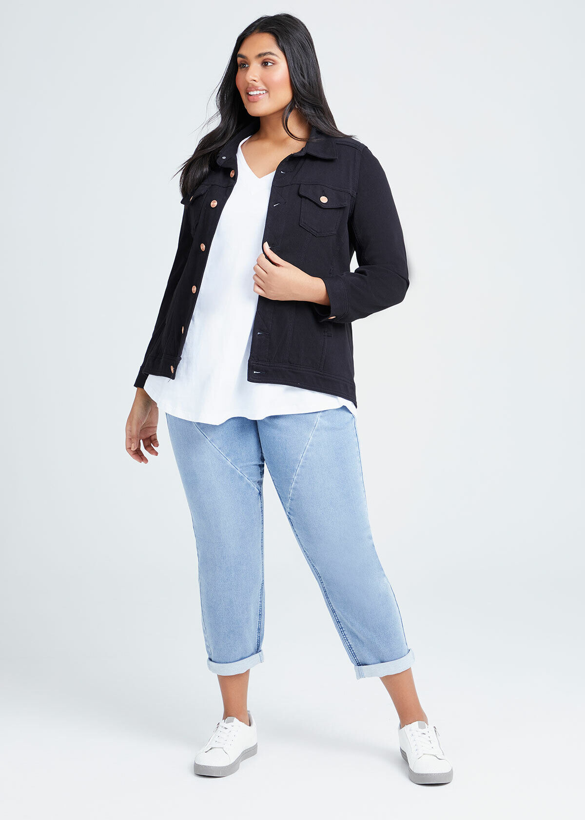 Shop Plus Size The Best Friend Denim Jacket in Black Sizes 12 30 Taking Shape UK