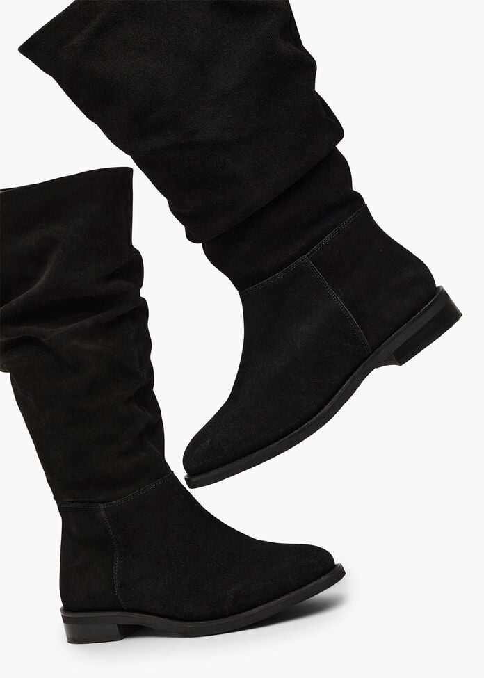 Suede Leather Knee Boot, BLACK, hi-res