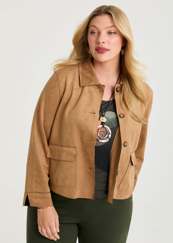 Faux Suede Crop Jacket, , hi-res