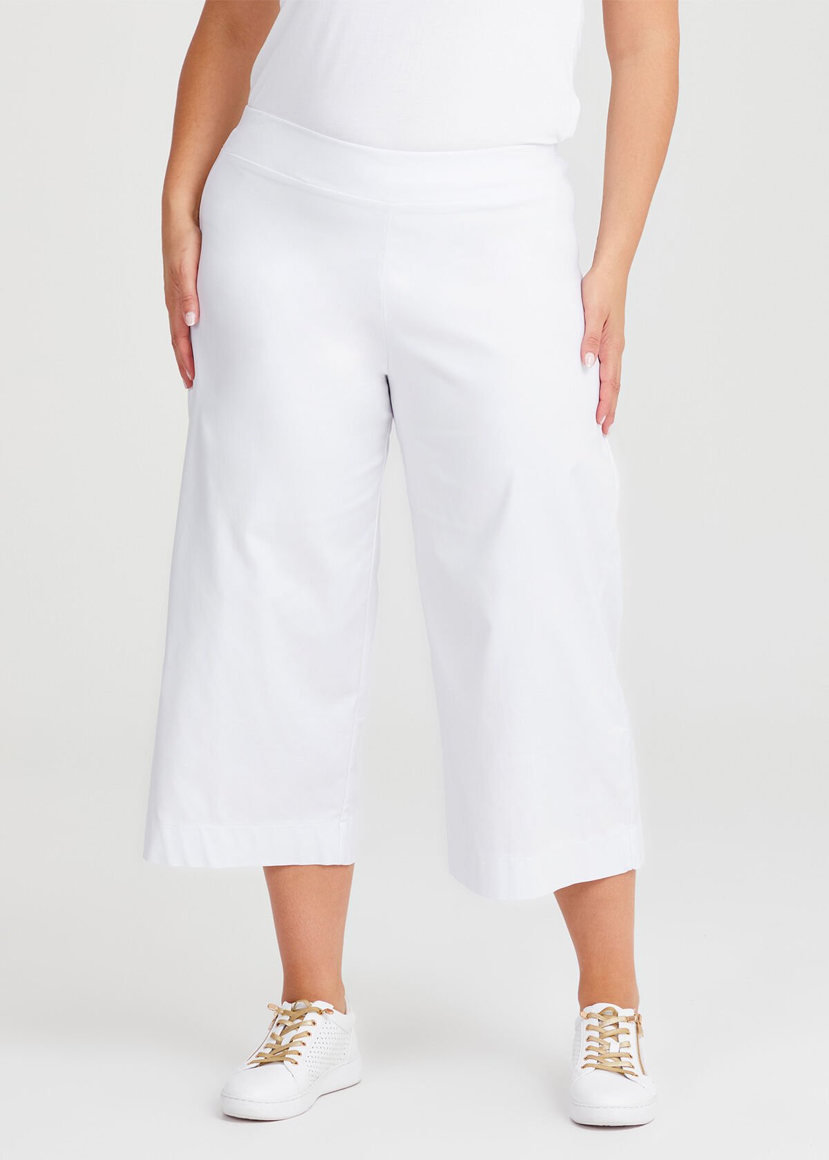 Womens white wide leg cropped pants hotsell