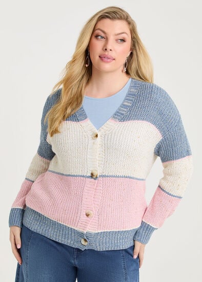 Plus Size Block Stripe Lurex Cardigan
