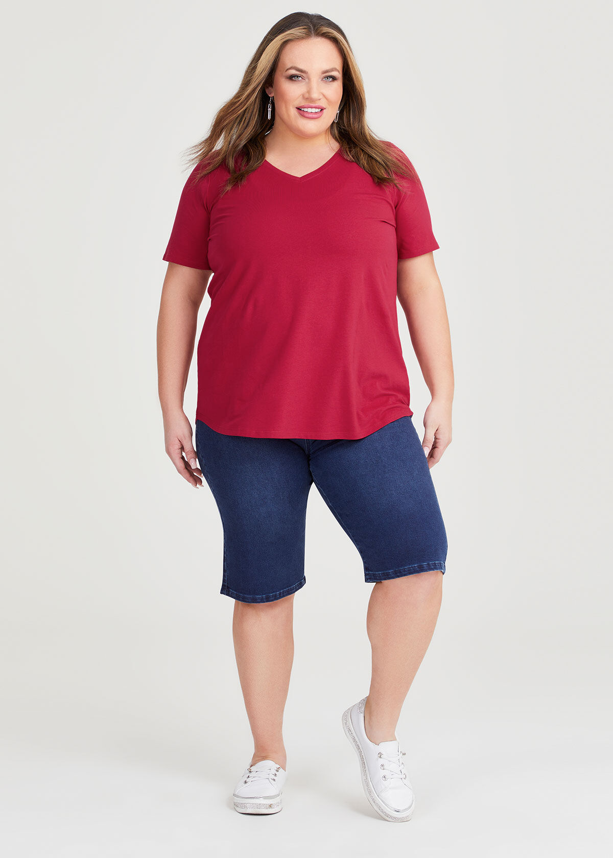 Plus size red denim shorts sale