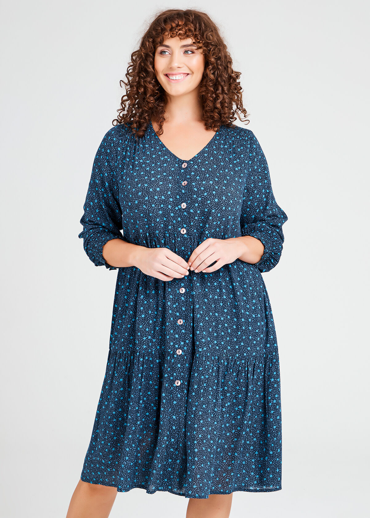 Shop Natural Crepe Dress in Print in 