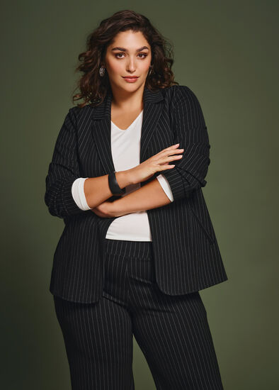 Plus Size Natural Pinstripe Jacket