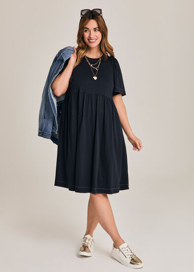Plus Size Cotton Contrast Stitch Dress