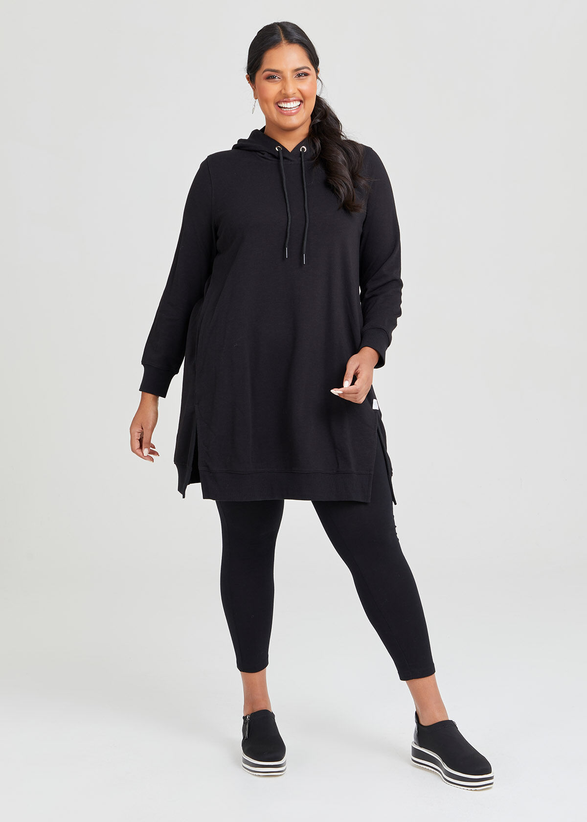 Black Hooded Sweat Dress