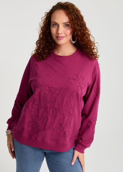 Plus Size Cotton Cord Applique Sweatshirt
