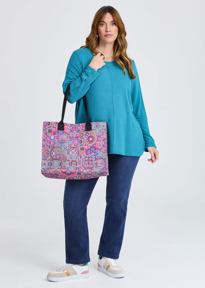 Printed Structured Tote, , hi-res