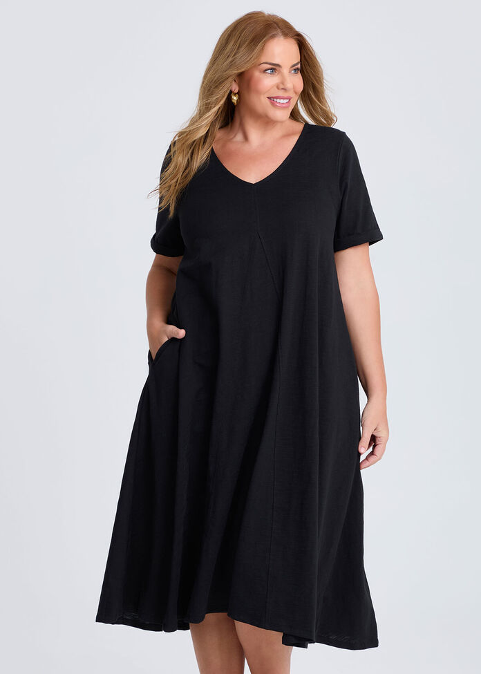 Cotton V-neck Swing Dress, , hi-res