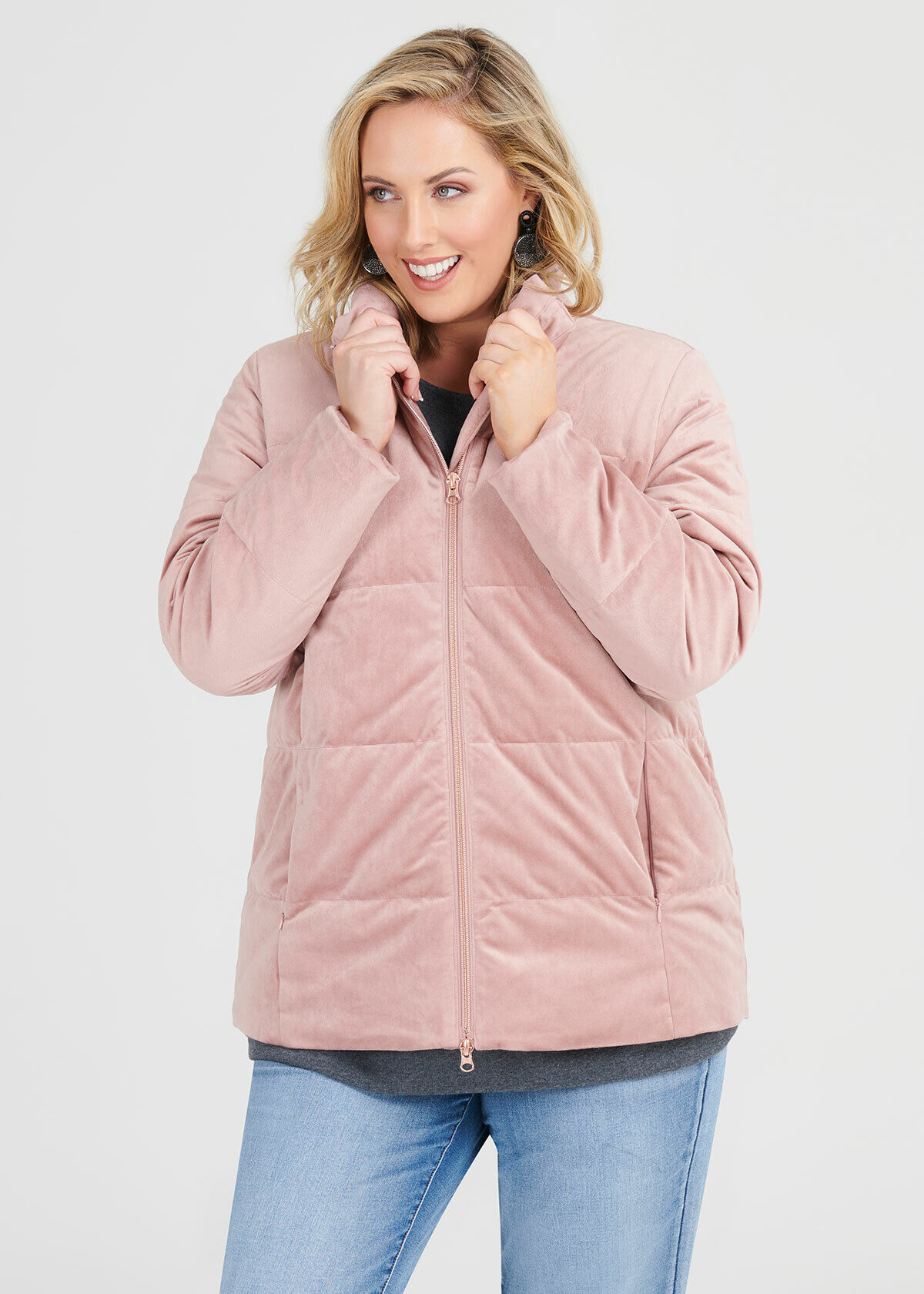 Shop Plus Size Plush Velvet Puffer Jacket in Red Sizes 12 30