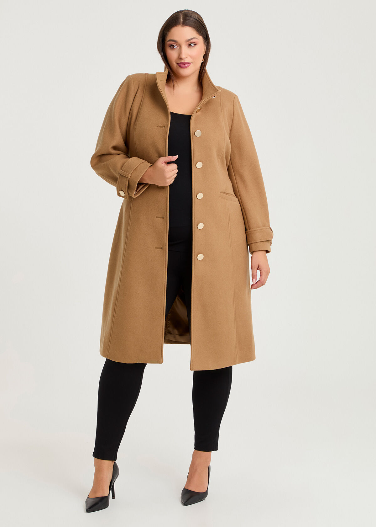 Shop Plus Size Funnel Neck Melton Coat, Brown | Taking Shape AU