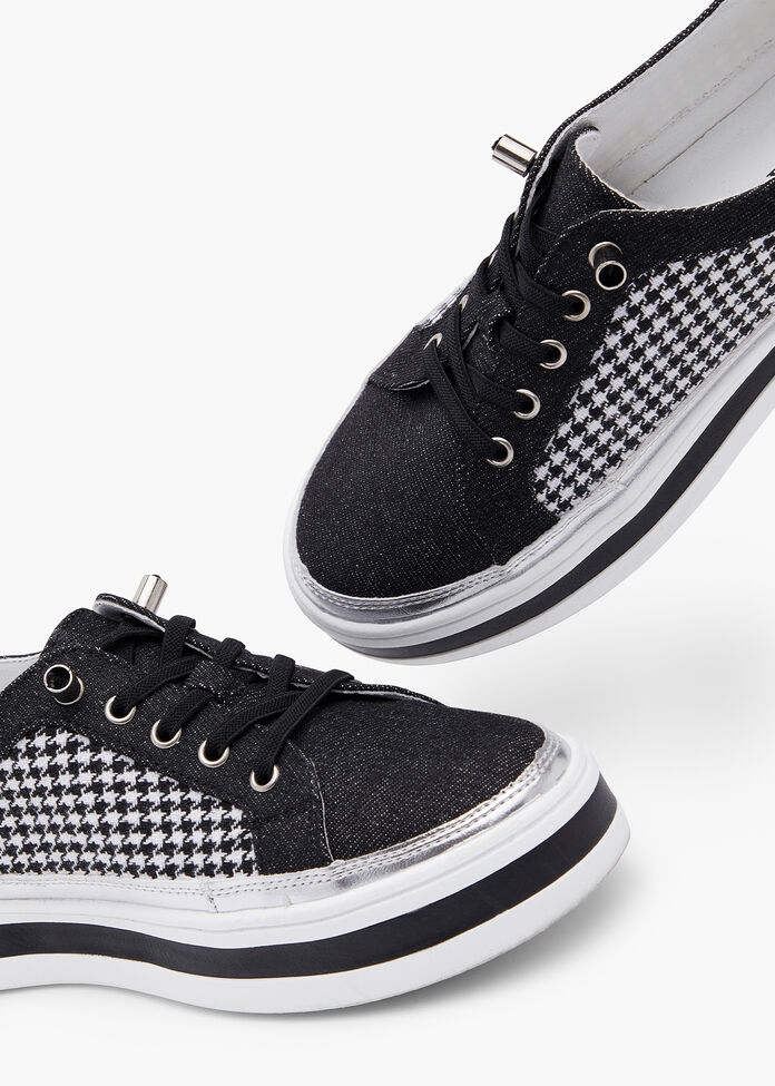 Blue & White Houndstooth Low-Top Platform Sneaker main image 1