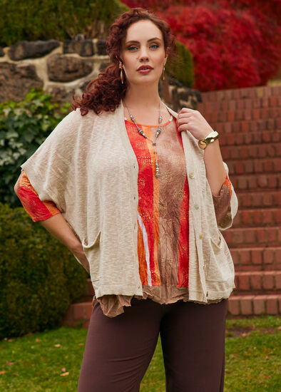 Plus Size Linen Cotton Slub Knit Cardigan