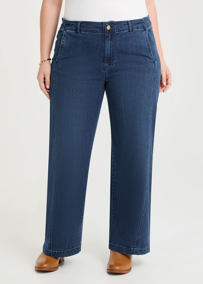 Curved Seam Wide Leg Jean, , hi-res
