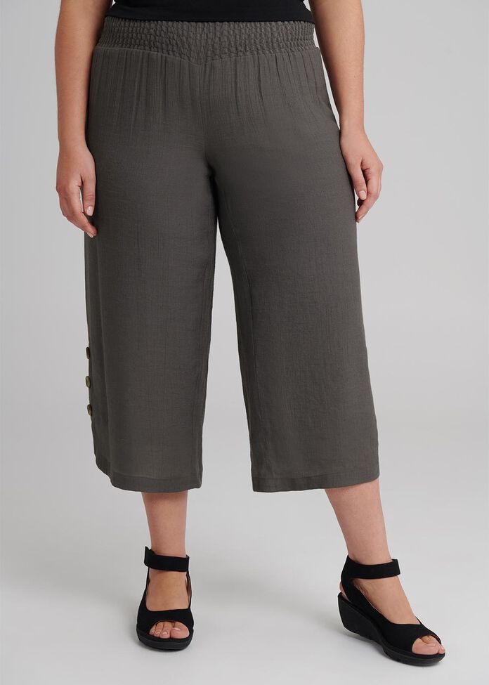 Petite Button Crop Pant, , hi-res