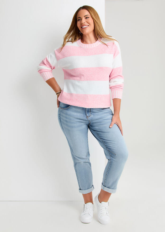 Block Stripe Crew Neck Jumper, , hi-res