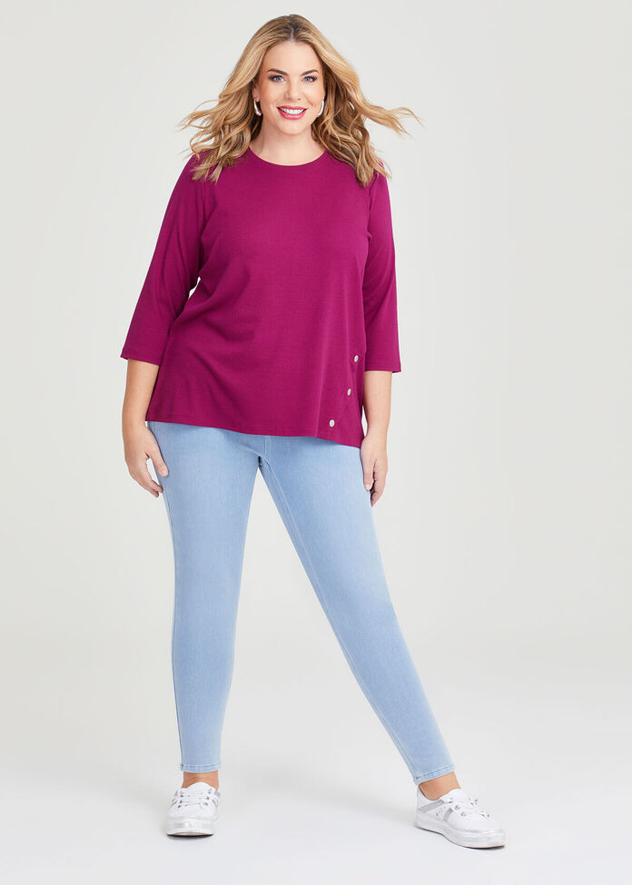 Rib Hi Lo Snap Detail Top, , hi-res