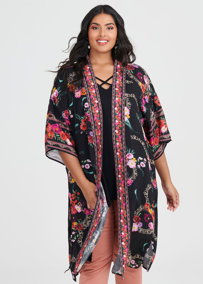 Shop Plus Size Wild Rose Viscose Kimono in Multi | Taking Shape AU