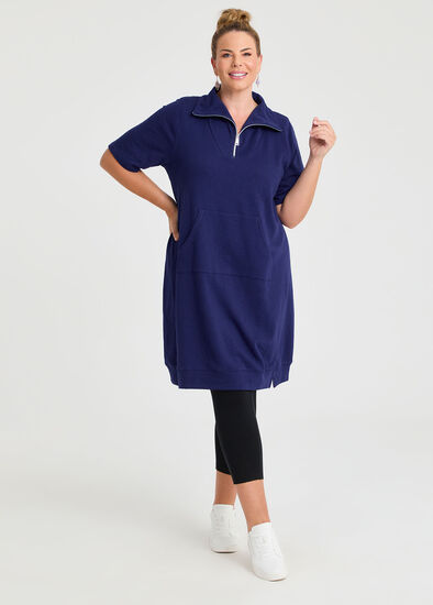 Plus Size Zip Collar Short Sleeve Sweat Dress