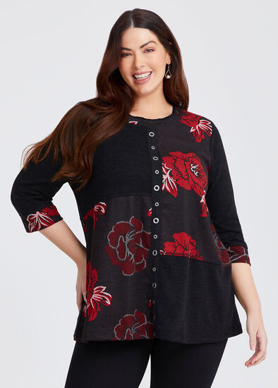Plus Size Spliced Floral Snug Tunic