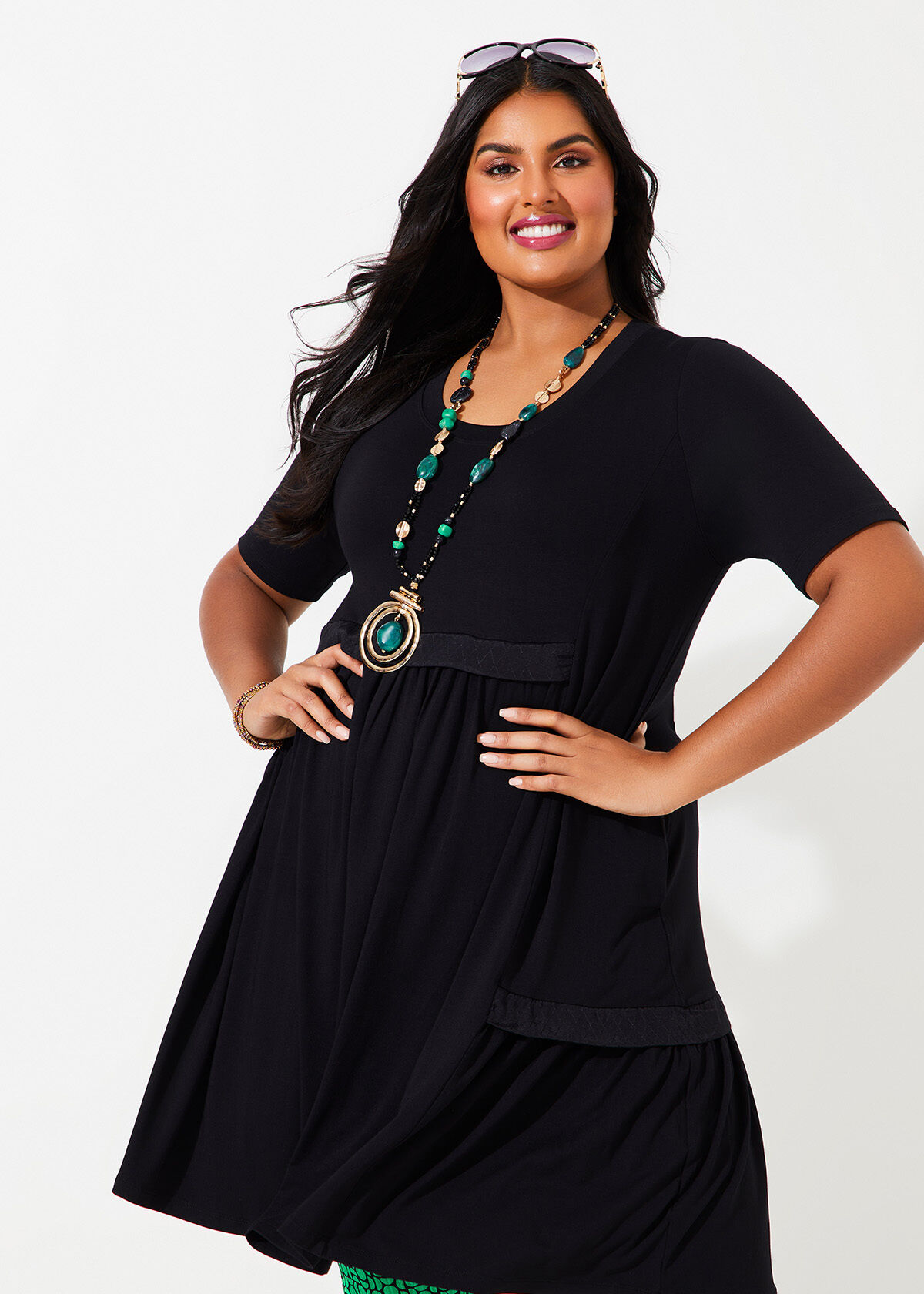 Shop Plus Size Bamboo Madeline Tier Tunic in Black Taking Shape UK