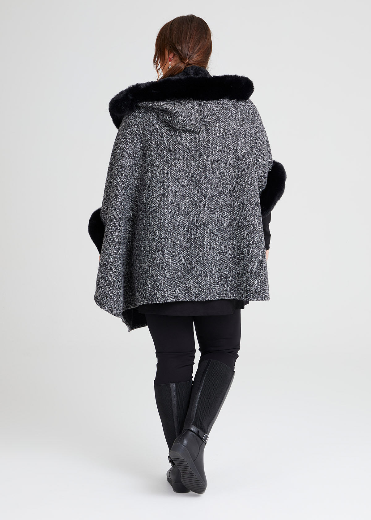 Shop Textured Fur Trim Hooded Cape Accessories Taking Shape