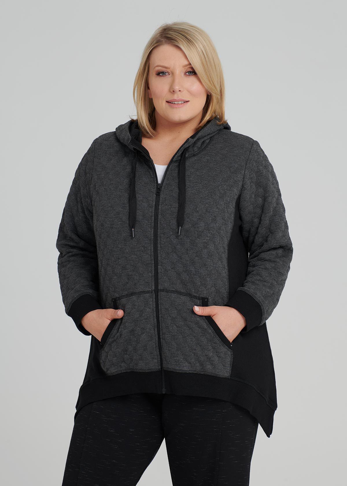 Shop Plus Size Petite Bubble Zip Hoodie in Black Taking Shape NZ