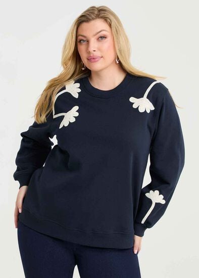 Plus Size Cotton Blend Embroidery Sweatshirt