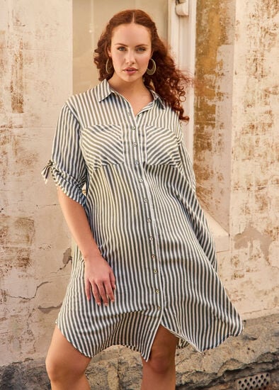 Plus Size Casual Chic Stripe Shirt Dress