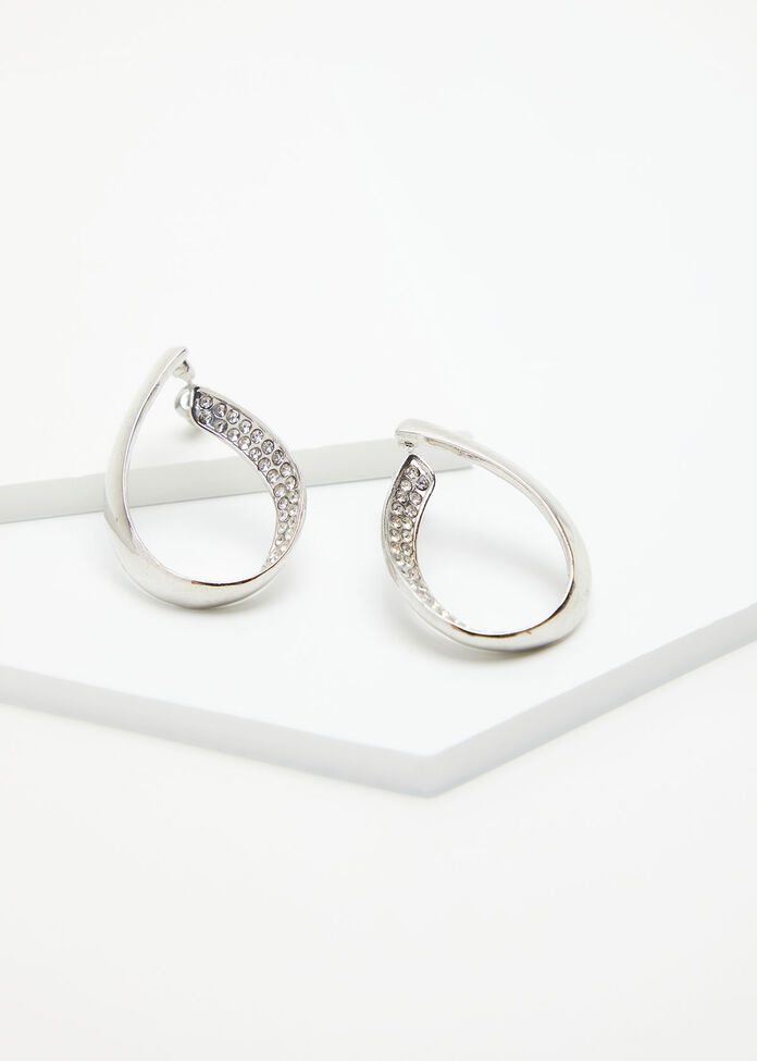 Crystal Loop Silver Earrings, , hi-res