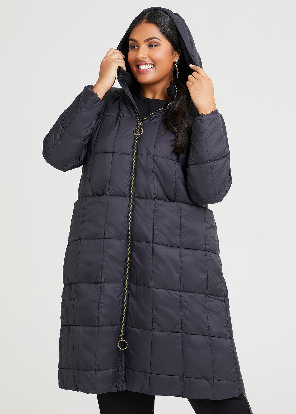 Shop Plus Size Travel Mode On Puffer Jacket in Black Taking Shape AU