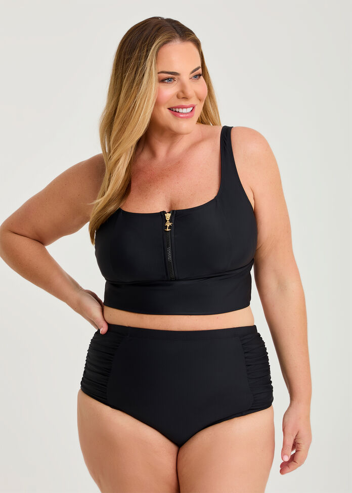 Crop Zip Detail Swim Top, , hi-res