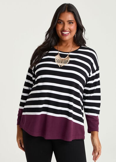 Plus Size Bamboo Ponte Border Stripe Top
