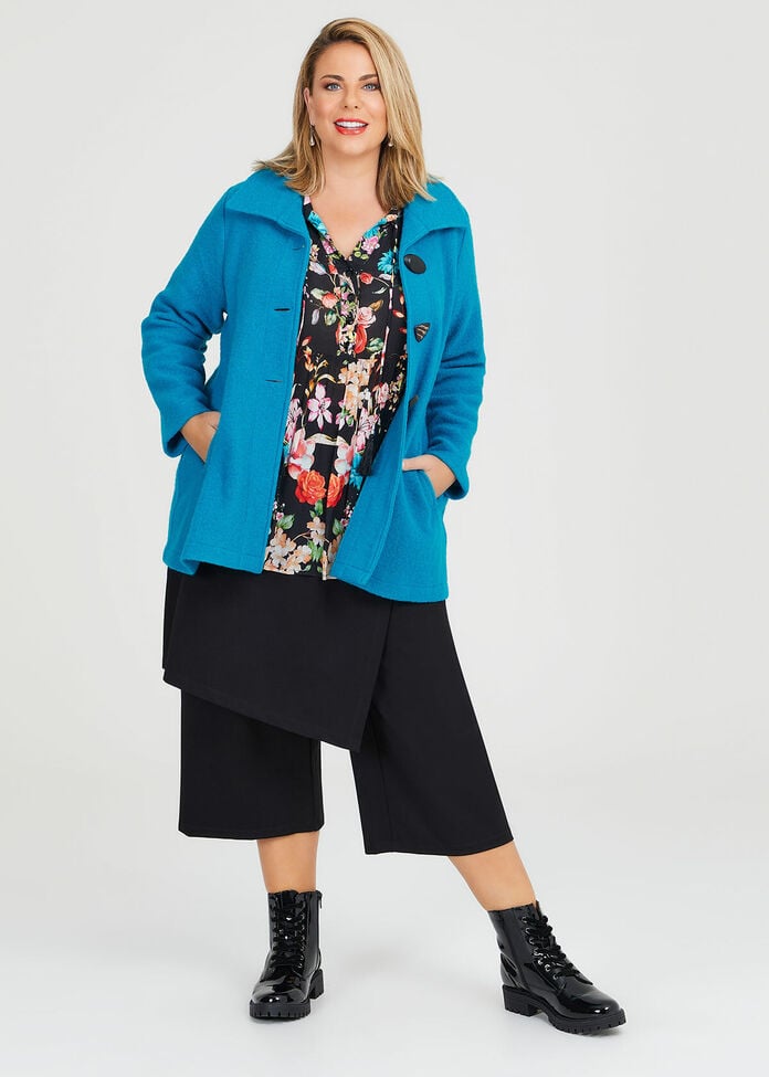 Shop Plus Size Swing Boiled Wool Jacket in Blue, Sizes 12-30
