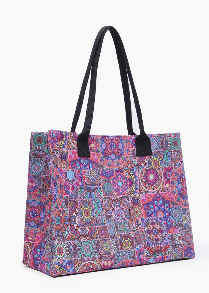 Printed Structured Tote, , hi-res