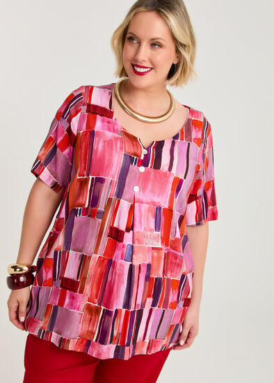 Plus Size Natural Watercolour Button Top