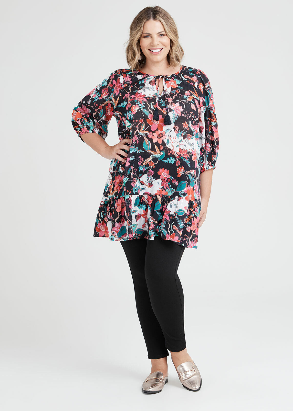 Cotton Gauze Floral Tunic in Print in 