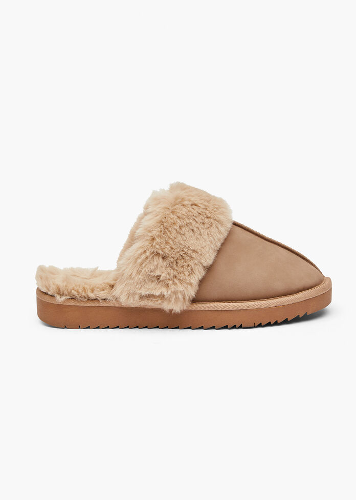 Fluffy Scuff Slipper, TAUPE, hi-res