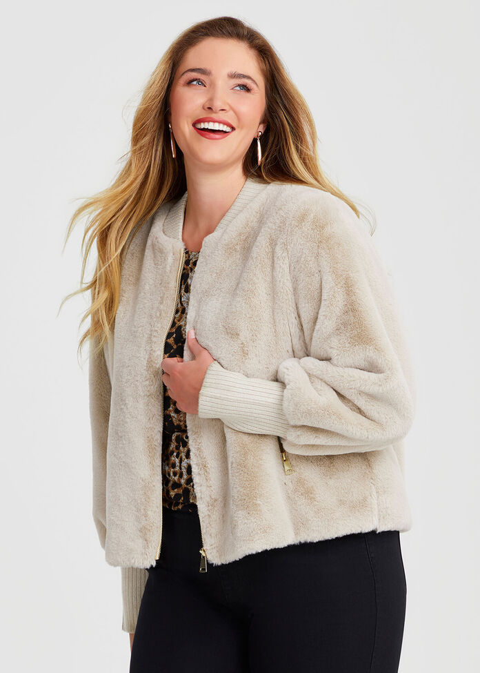 Faux Fur Bomber Jacket, , hi-res