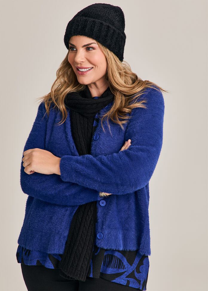 Shop Plus Size Fluffy Knit Crop Cardigan, Blue Taking Shape AU