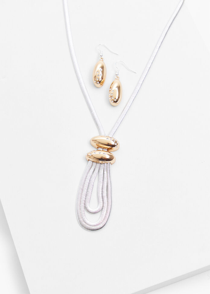 Two Tone Necklace & Earring Set, , hi-res