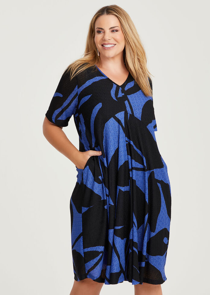 Bardot Swing Dress, COBALT PRINT, hi-res
