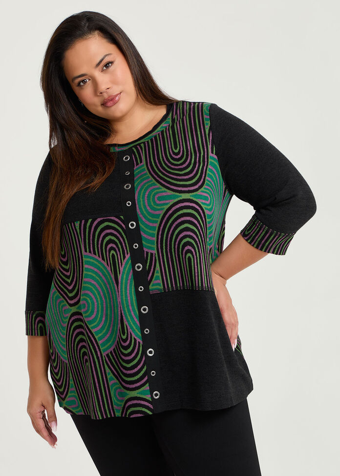 Jacquard Spliced Snug Tunic, BLACK/GREEN PRINT, hi-res