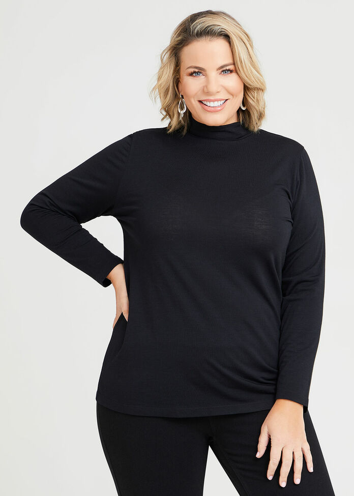 Wool Bamboo Mock Neck Top, , hi-res