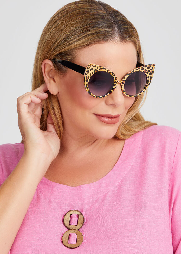 Leopard Print Sunglasses, LEOPARD, hi-res