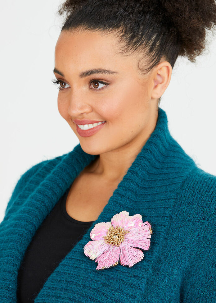 Sequin Flower Brooch, , hi-res