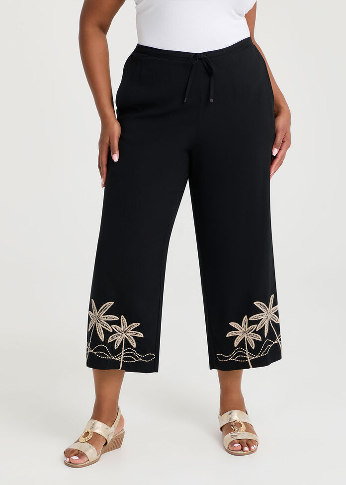 Natural Embroidery Summer Pant, BLACK, hi-res